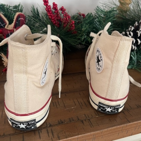 Converse High-Top Canvas Sneakers in Beige with Red Accent - Picture 6 of 6